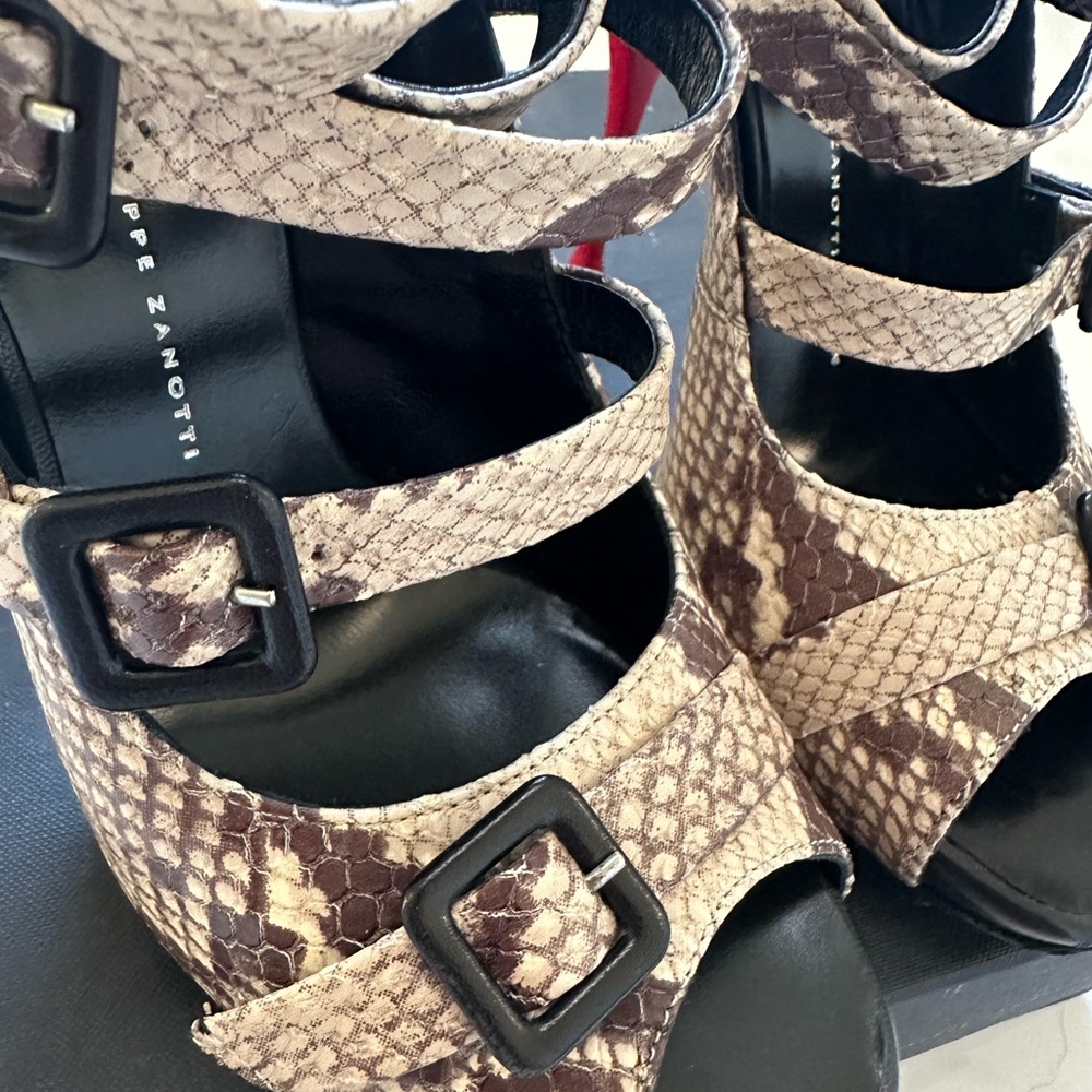 Giuseppe Zanotti Beige and Brown Snake-Print Strappy Heels - Picture 2 of 7